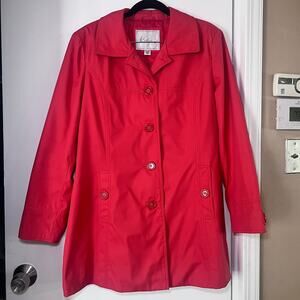 Weatherproof Women’s Red Button Front Jacket XL Long Sleeve Collared Raincoat
